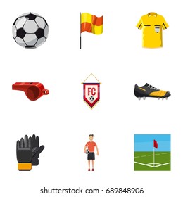 Football game icons set. Cartoon set of 9 football game vector icons for web isolated on white background
