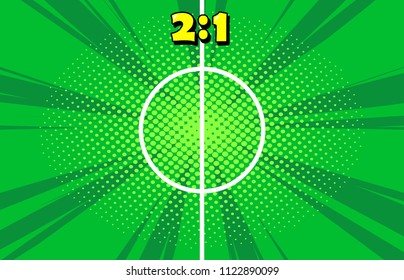 Football game score match background, championship competition, cartoon comic book style illustration, halftone pattern texture
