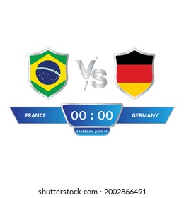 Football game scoreboard stylish collection. Soccer scoreboard with blue color shade. Sports scoreboard with national flag. Brazil VS Germany match lower third overlay with blue shade.