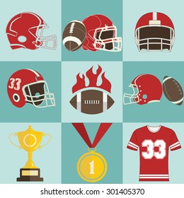 Football game sport icons vector, Football color image, Football game flat style, foot ball web icon, Foot-ball concept for design, Football vintage illustration, Football art picture