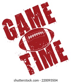 Football Game Time is an illustration of a football game time design in a vintage or distressed style which includes a football.