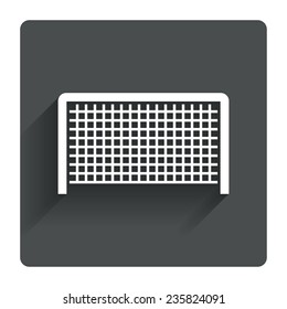 Football gate sign icon. Soccer Sport goalkeeper symbol. Gray flat square button with shadow. Modern UI website navigation. Vector