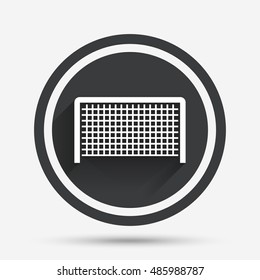 Football gate sign icon. Soccer Sport goalkeeper symbol. Circle flat button with shadow and border. Vector