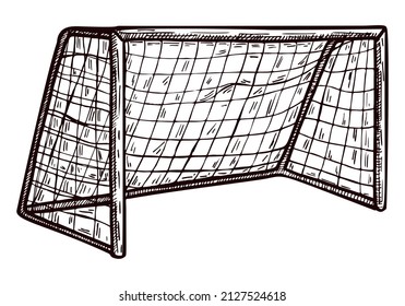 Football gate sketched isolated. Vintage sport elements for goalkeeper interference hand drawn style. Engraved gate designed for poster, print, book illustration,tattoo. Vintage vector illustration.