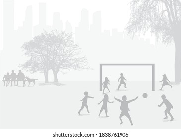 Football gate.Silhouette family in nature.