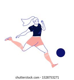 football girl player in action with ball vector illustration