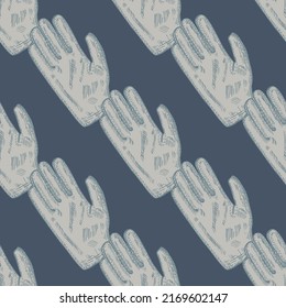 Football glove sketch seamless pattern. Vintage element of goalkeeper in hand drawn style. Engraved texture for fabric, wallpaper, textile, print, title, wrapping paper. Vector illustration.
