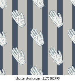 Football glove sketch seamless pattern. Vintage element of goalkeeper in hand drawn style. Engraved texture for fabric, wallpaper, textile, print, title, wrapping paper. Vector illustration.