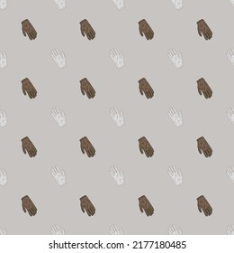 Football glove sketch seamless pattern. Vintage element of goalkeeper in hand drawn style. Engraved texture for fabric, wallpaper, textile, print, title, wrapping paper. Vector illustration.