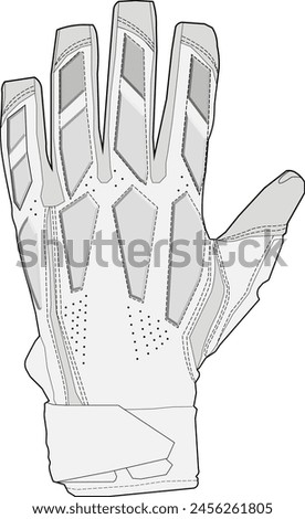 Football gloves with protective padding technical illustration design template