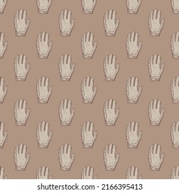 Football gloves seamless pattern engraving. Vintage sport background in hand drawn style. Vector repeated texture for print, fabric, wrapping, wallpaper, tissue.