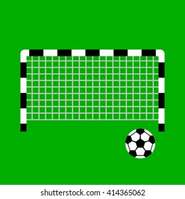 Football goal and the ball. Icon in a flat style. Isolated on a green background for the web. Vector illustration