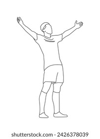 Football Goal Celebration with open arms Line Art. Line Illustration Vector of Football Moment. Football Player Illustration
