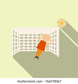 Football goal with goalkeeper in flat style with shadow