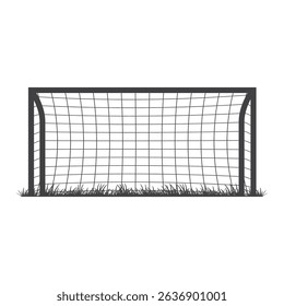 Football goal with grass icon silhouette. Soccer goal sport equipment. Vector illustration.