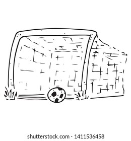 Football goal icon. Vector illustration of football goal with ball. Hand drawn ball near the football goal.