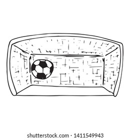 Football goal icon. Vector illustration of football goal with ball. Hand drawn ball near the football goal.