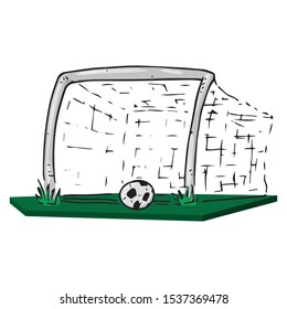 Football goal icon. Vector illustration of football goal with ball. Hand drawn ball near the football goal.