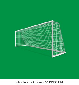 Football goal isolated on a green background. Realistic football soccer goal