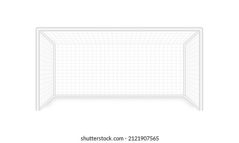 Football goal with net on white background. Soccer goal with metal crossbar and white net. Vector