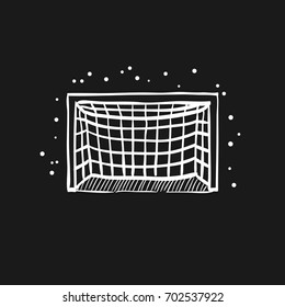 Football goal post icon in doodle sketch lines. Sport ball soccer