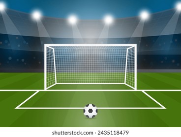 Football Goal or Soccer Goal Post in Stadium. Vector Illustration. 