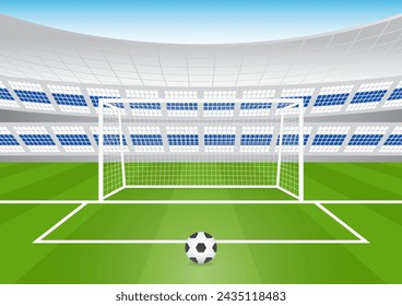 Football Goal or Soccer Goal Post in Stadium. Vector Illustration. 