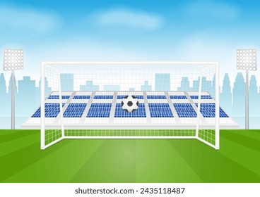 Football Goal or Soccer Goal Post in Stadium. Vector Illustration. 