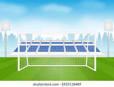 Football Goal or Soccer Goal Post in Stadium. Vector Illustration. 