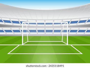 Football Goal or Soccer Goal Post in Stadium. Vector Illustration. 