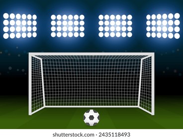 Football Goal or Soccer Goal Post in Stadium. Vector Illustration. 