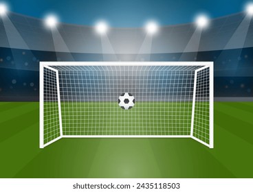 Football Goal or Soccer Goal Post in Stadium. Vector Illustration. 