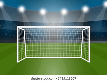 Football Goal or Soccer Goal Post in Stadium. Vector Illustration. 