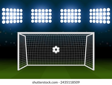 Football Goal or Soccer Goal Post in Stadium. Vector Illustration. 