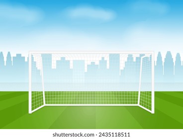 Football Goal or Soccer Goal Post in Stadium. Vector Illustration. 