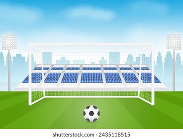 Football Goal or Soccer Goal Post in Stadium. Vector Illustration. 