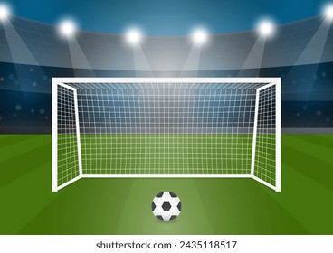 Football Goal or Soccer Goal Post in Stadium. Vector Illustration. 