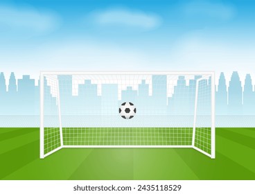 Football Goal or Soccer Goal Post in Stadium. Vector Illustration. 