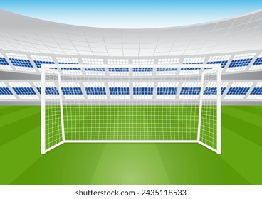 Football Goal or Soccer Goal Post in Stadium. Vector Illustration. 