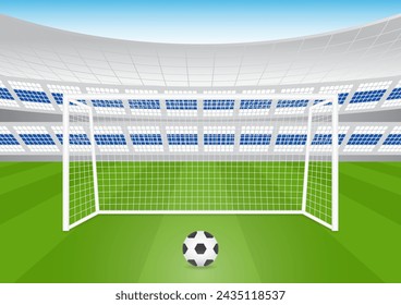 Football Goal or Soccer Goal Post in Stadium. Vector Illustration. 