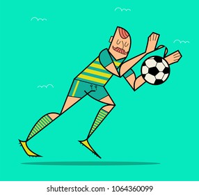 football goalkeeper catches the ball, vector illustration