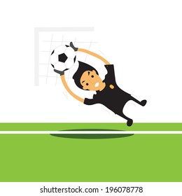 The football goalkeeper catches a ball. Vector illustration. 