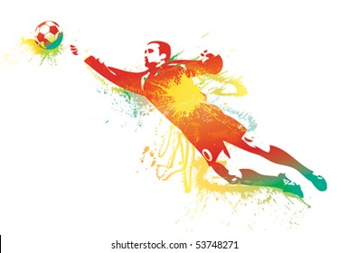 The football goalkeeper catches a ball. Vector illustration.