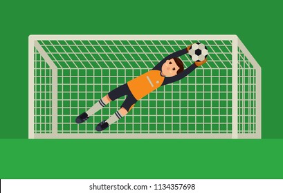 football goalkeeper catching a ball flat style vector illustration