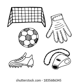 Football goalkeeper doodles. Hand drawn elemetns. Stock vector illustration.