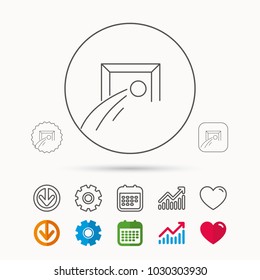 Football goalkeeper icon. Soccer sport sign. Team goal game symbol. Calendar, Graph chart and Cogwheel signs. Download and Heart love linear web icons. Vector