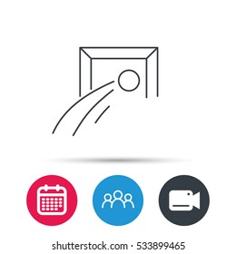 Football goalkeeper icon. Soccer sport sign. Team goal game symbol. Group of people, video cam and calendar icons. Vector