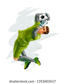 Football goalkeeper jumps for the ball. Vector realistic illustration of paints