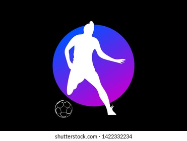 Football goalkeeper kicking ball, soccer player vector silhouette.