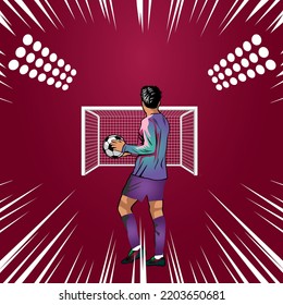 Jugador del jugador del jugador de fútbol y sujete la pelota para el juego adecuado para la ilustración deportiva y el vector de fondo